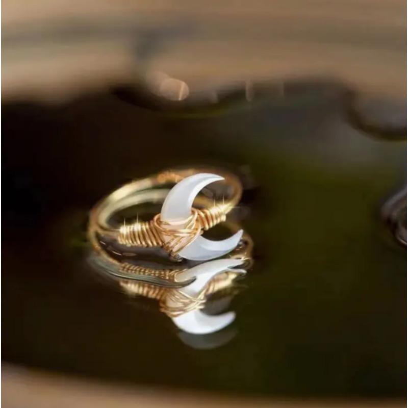 Bohemian Style Moon Shaped Adjustable Ring Vintage Jewelry for Daily Wear & Party Occasions, for Teenager