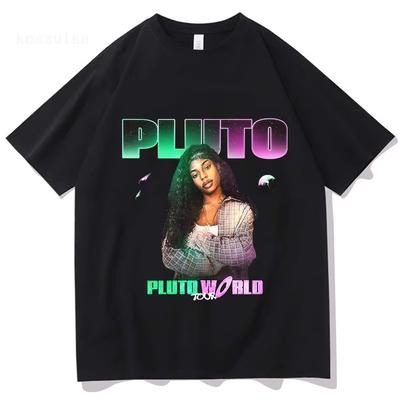 PLUTO Världsturné 2025 T-shirt Lös Casual Sångare Grafiska T-shirts Bomull Mode Dam Herr T-shirt Streetwear Tryck Kläder