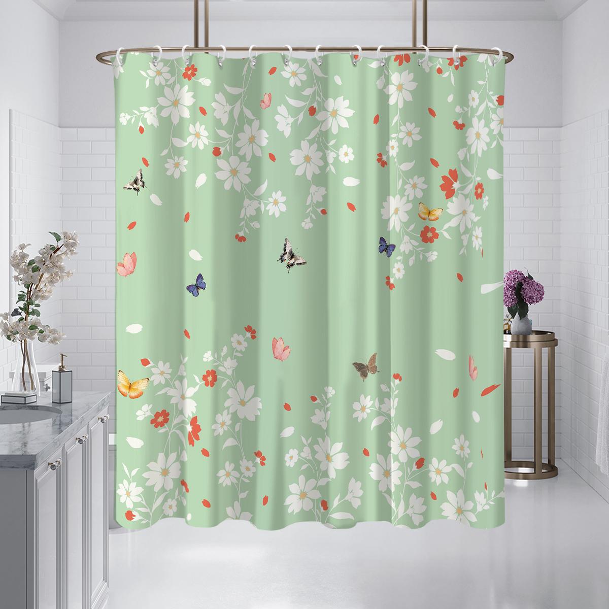 

1 шт. штора для душа с рисунком цветов и бабочек, водонепроницаемая, моющаяся, с 12 крючками, для ванной комнаты, душа, ванны, для домашнего использования 180x180cm