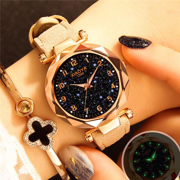 Luxury Starry Sky Watch For Women Fashion Quartz Wristwatch Ladies Casual Leather Strap Watches
