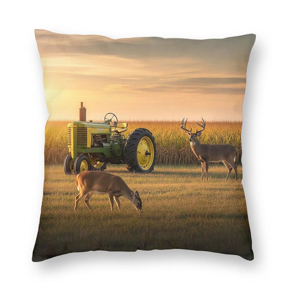Whitetail Corn Fields Square Pillowcase Polyester Linen Velvet Pattern Zip Decorative Car Cushion Case