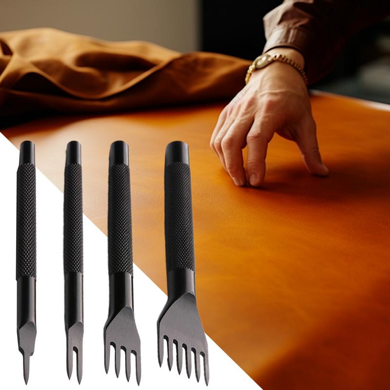 4Pcs Leather Sewing Punch Set 4mm Leather Chisel Hole Punches Tools 1 2 4 6 Prong Lacing StitchDIY Leathercraft Stitching Tools