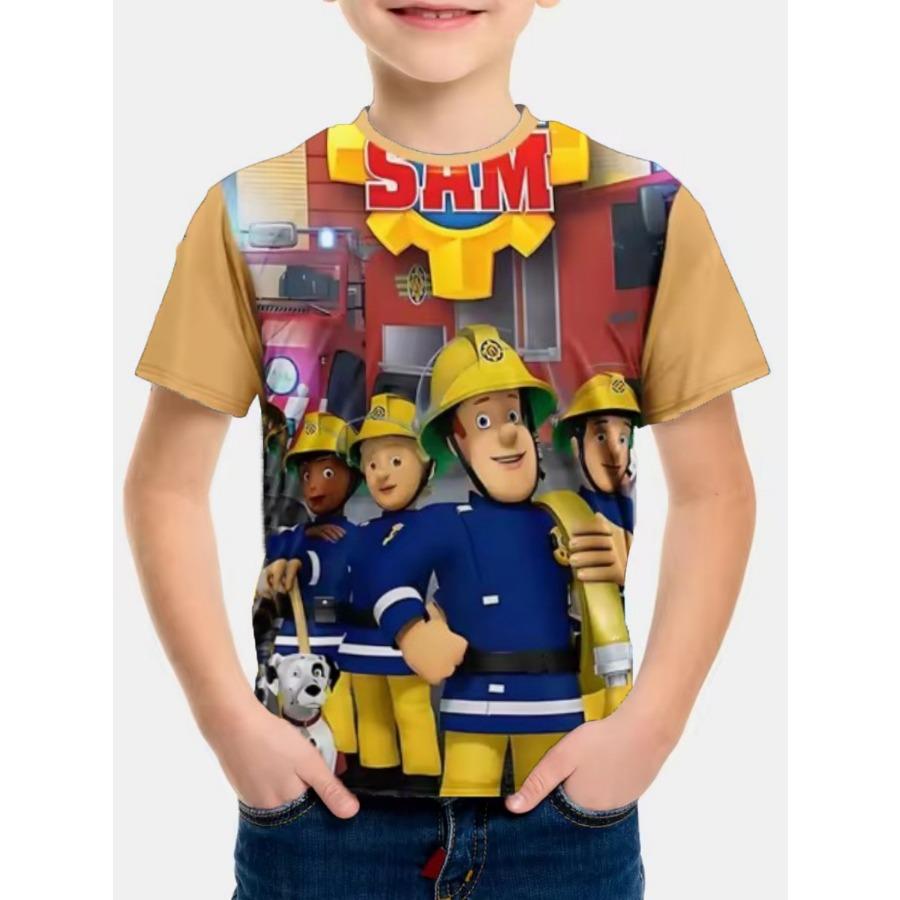3D Digital Print Kids Stylish Fireman Pattern T-Shirt Boys Short Sleeve Crew Neck Casual T-shirts