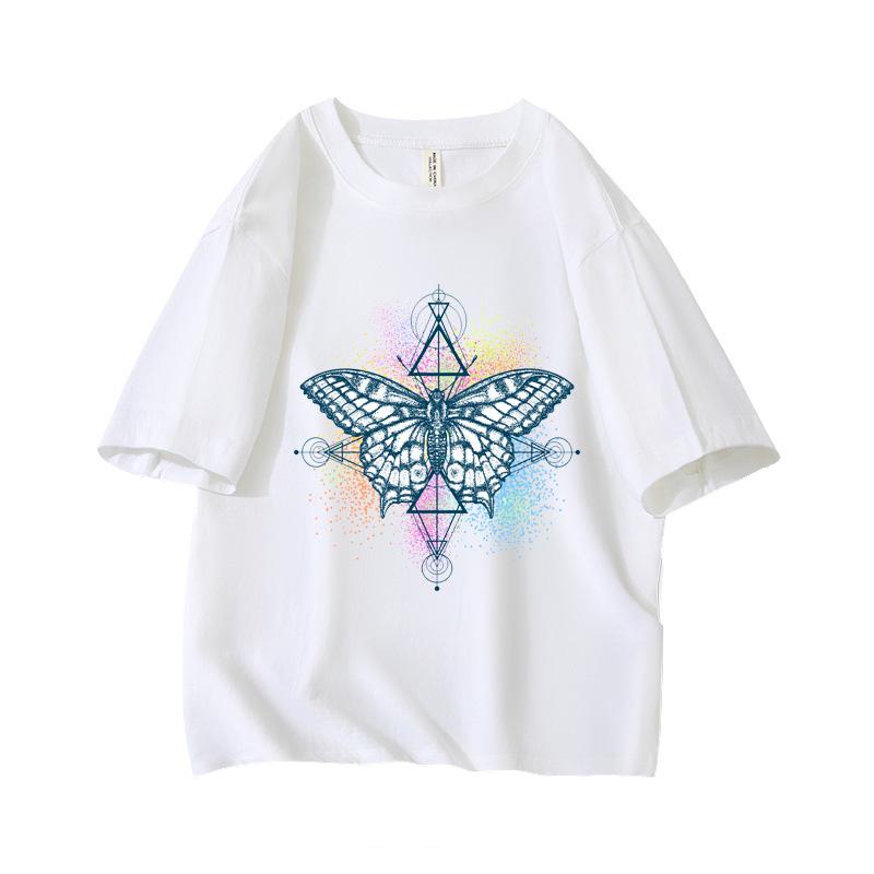 Y2k Dark Mystical Butterfly Oversized Short Sleeve O Neck T Shirt Graphic Print 100 Cotton 2000s Women Tops Clothes Summer