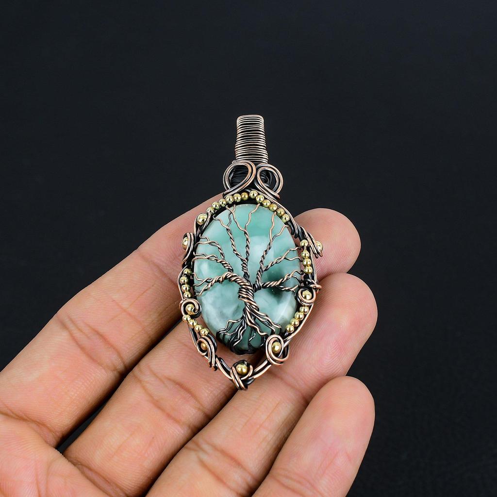Tree Of Life Hemimorphite Pendant, 999 Copper Wire Wrapped Jewelry, Gemstone Jewelry Pendant, Handmade Wedding Gift Jewelry
