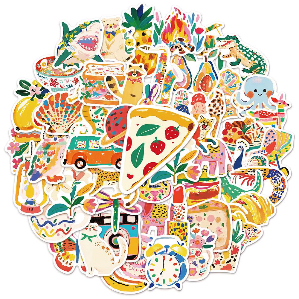 10/30/50pcs Colorful Illustration Graffiti Sticker Cute Animals Cartoon Decal DIY Laptop Journal Notebook Aesthetic  Sticker Pac