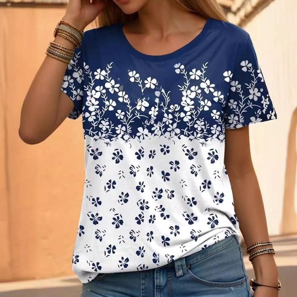 

Beautiful Floral Pattern 3D Digital Printing Women s Casual Round Neck Short Sleeved T-shirt 6XL