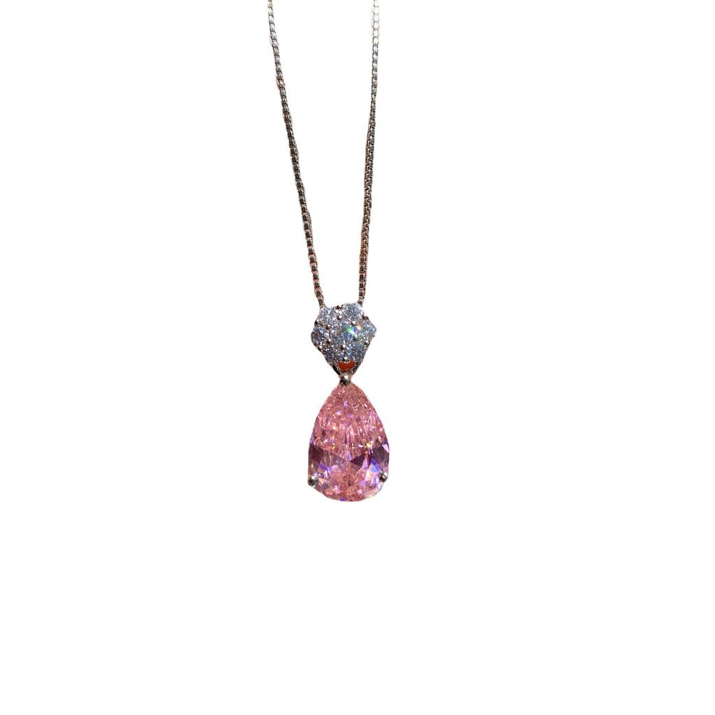 Huabi Jewelry Korean version ins tide simulation pink diamond water drop pendant water drop stud earring set 8 * 12