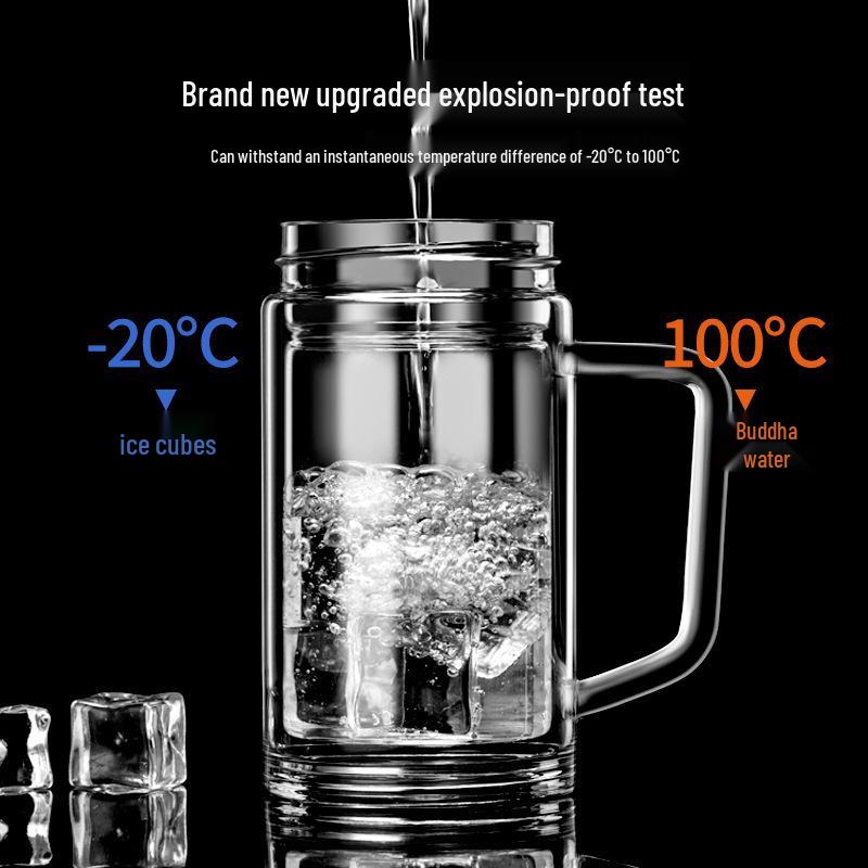 Men's Double-Layer Glass Teacup with Handle - Large Capacity for Office and Home Use