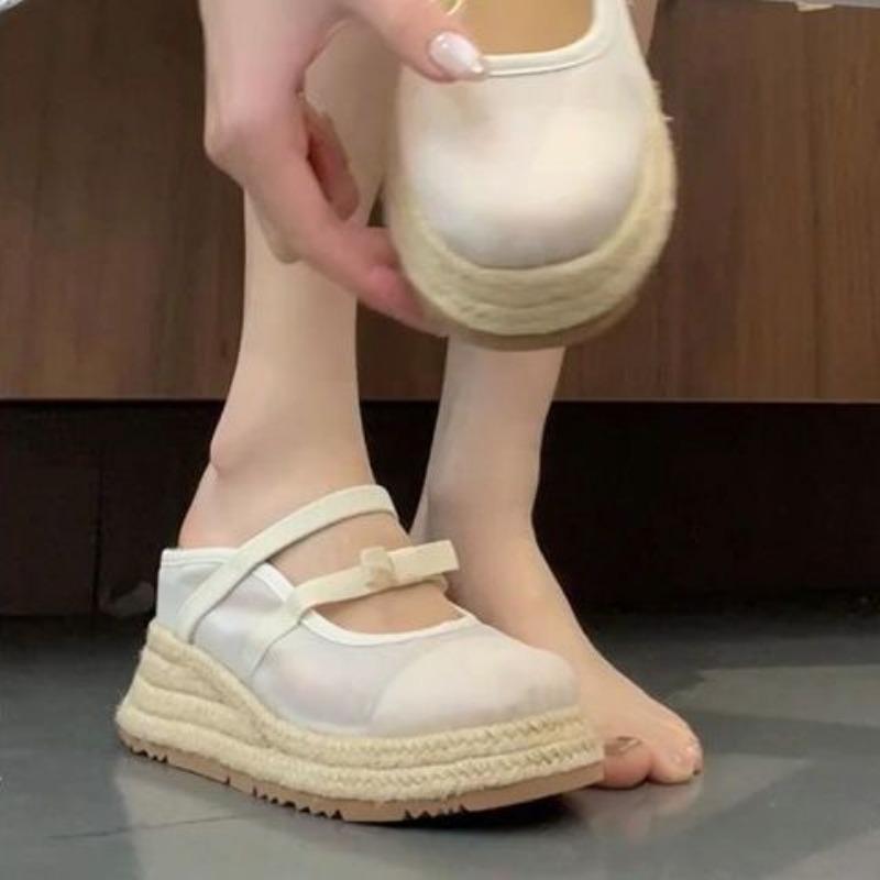 

Summer wear versatile bag head drag small wedge sandals women s casual half drag mesh thick-soled cool slippers 35