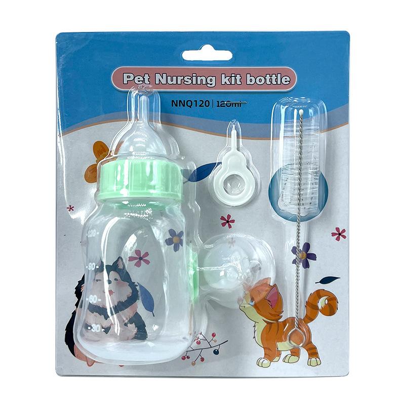 120ml Pet Nursing Kit Bottle For Newborn Kittens Puppies Small Animals With Brush And Nipple Set For Feeding Milk Water KTY