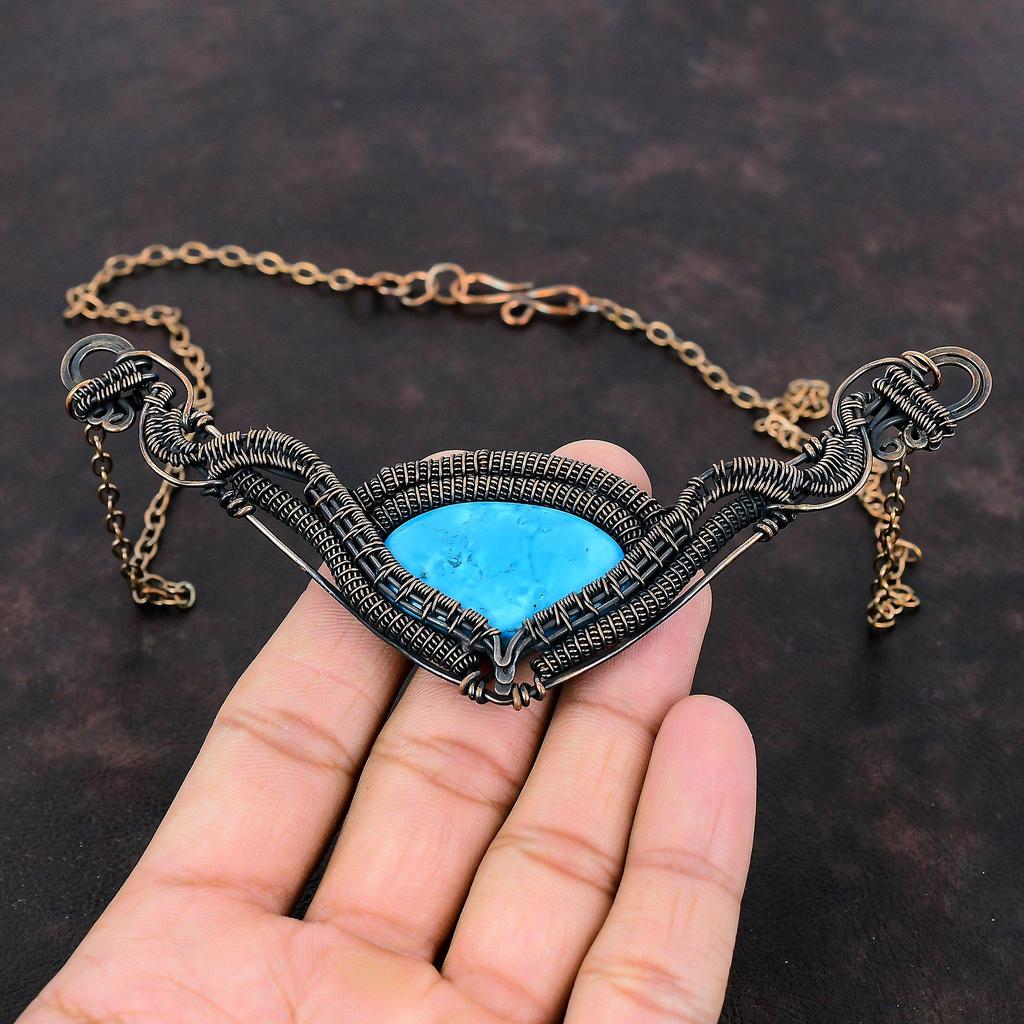 Arizona Turquoise Gemstone Necklace Copper Wire Wrapped Necklace Adjustable Chain Necklace Copper Jewelry Handmade Necklace Anniversary Gift
