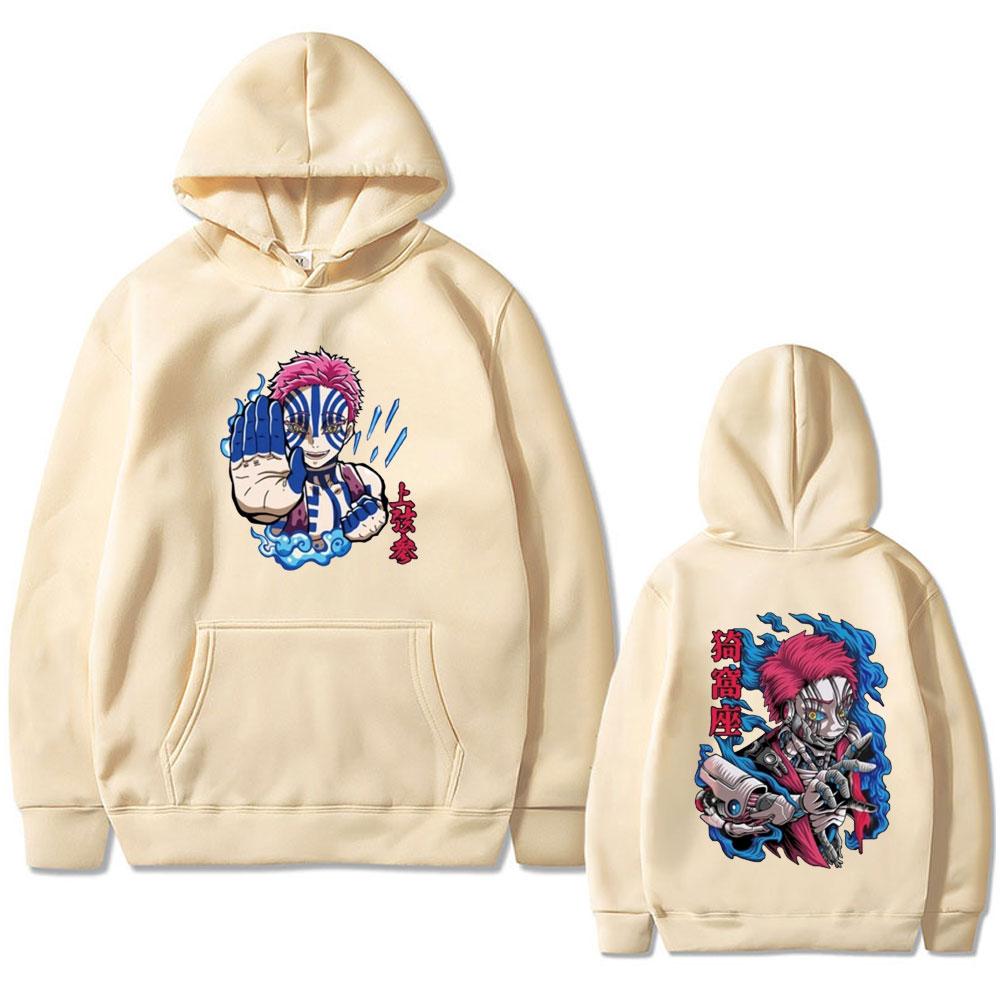 Anime Demon Slayer Akaza Double Sided Print Hoodie Men Women Clothing Cartoon Oversized Pullover Fleece Sweatshirt