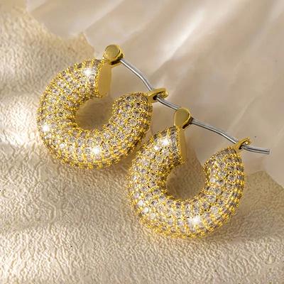 Huitan Gorgeous Fully Inlaid Zirconia Hoop Earrings Lady Luxury Fashion Accessories for Wedding Shining Ear Loops Jewelry Gift