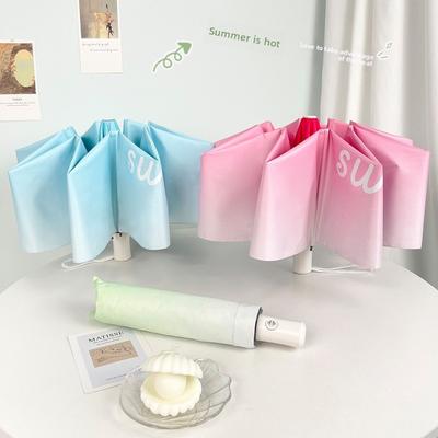 Ins-Stil Farbverlauf Dreifach faltbarer Automatischer Sonnenschutz und Schatten Sonnenschirm für Damen, UV-beständiger Sonnenschirm