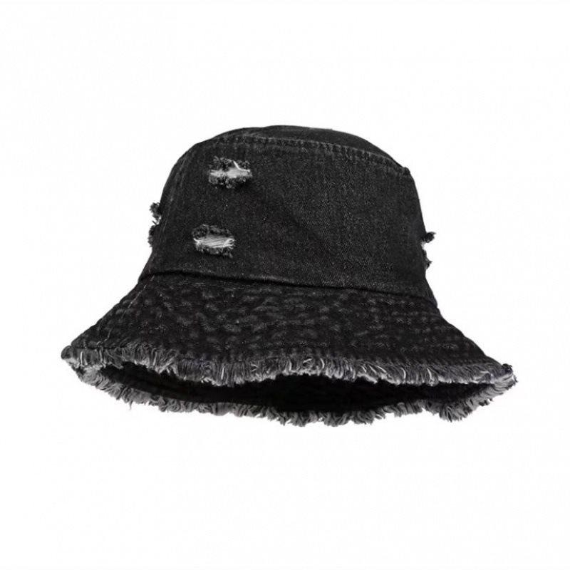 Vintage Denim Bucket Hat For Women Tassel Holes Panama Fisherman Cap Foldable Girl Outdoor Beach Fishing Basin Hats