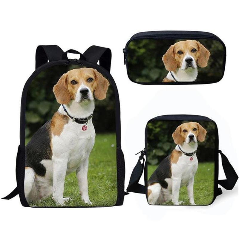 Trendy Popular Novelty Dog 3D Print 3pcs/Set Pupil School Bags Laptop Daypack Backpack Inclined Shoulder Bag Pencil Case