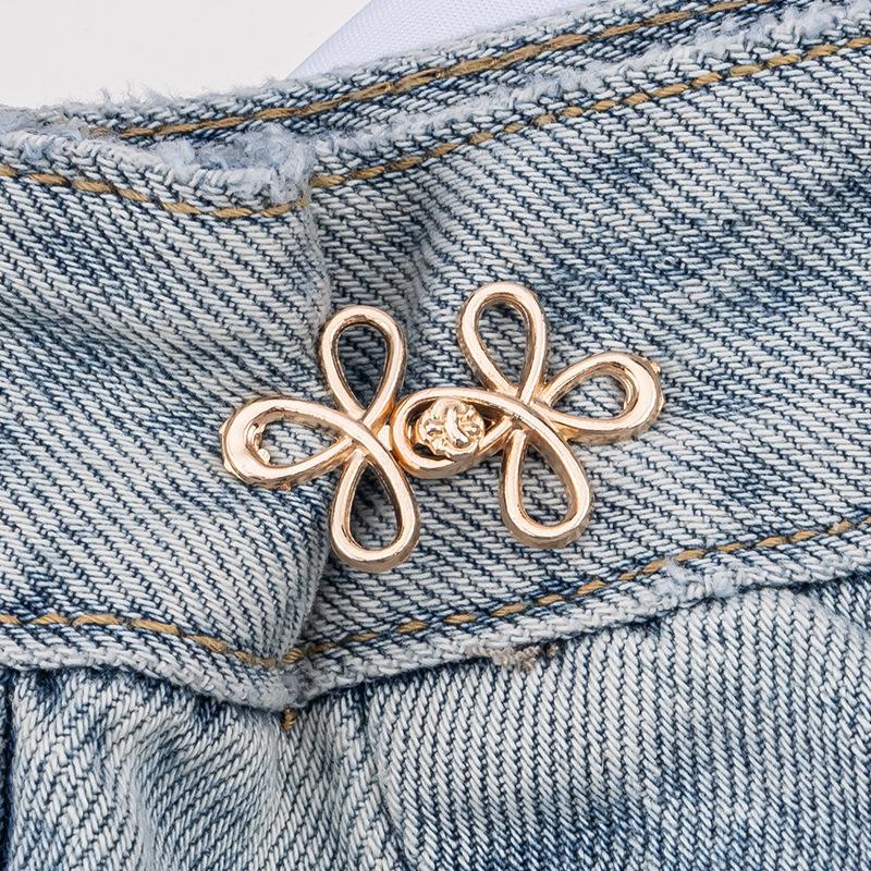 Adjustable Four-Leaf Clover Waist Cincher Button: Detachable Metal Buckle for No-Sew Jeans Fit Adjustment
