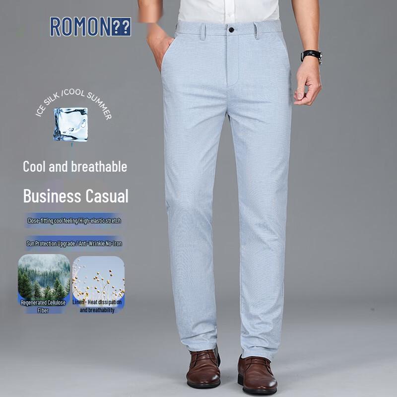 ROMON Men s Linen-Blend Ice Silk Casual Business Pants 30