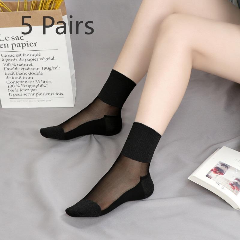 

5 пар женских тонких нескользящих и износостойких стеклянных чулок для весны и осени 5 Pairs чёрный