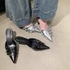Mode Silber Spitzschuh Einzel-Schuh Damenbekleidung Gürtelschnalle Zehensteg-Sandalen mit Zehenkappen und Stilettos, Mittelhohe Absätze und Pfennigabsätze, Pantoletten