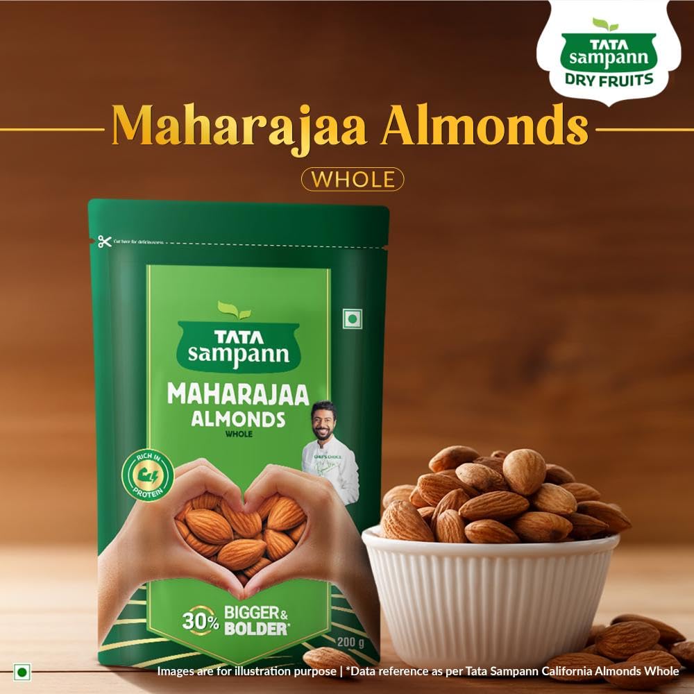 TATA Sampann Maharajaa Almonds Whole 200g Bigger & Bolder Premium Badam Rich In Protein Magnesium Phosphorus Perfect for Healthy Snacking