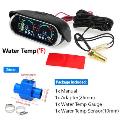 New 12v/24v Auto Car 2 In 1 LCD Digital Display Water Temperature+ Voltmeter+Temp Sensor+Adapter(Optional)Universal for Cars