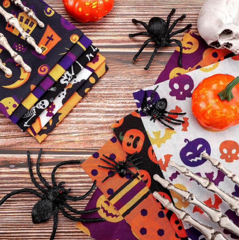 6 Stück Halloween-Thema Bedruckter Patchwork-Polyester-Baumwollstoff für Taschentuchnähen Quilting-Stoffe Handarbeitsmaterial DIY Handgemacht
