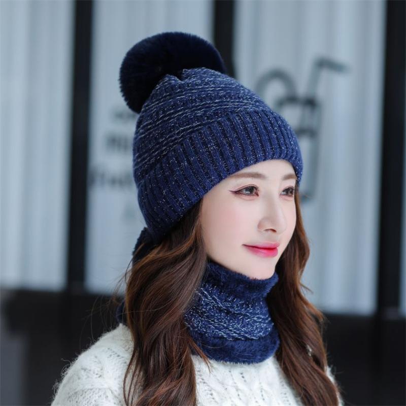 Knitted Hat Scarf Set Autumn Winter Student Wool Hat Female Cute Versatile Warm Winter Ear Cap