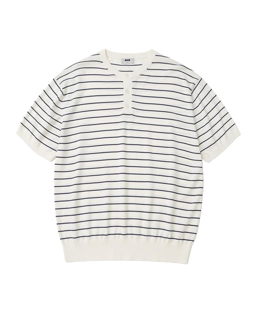 XOX Basic Cool Henley Neck Crop Short Sleeve Knit [Ivory St]