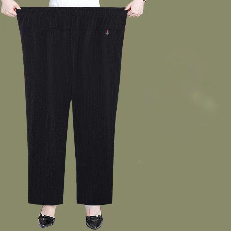 

Женские укороченные брюки прямого покроя с высокой талией, повседневный стиль для женщин среднего и пожилого возраста, летние брюки из ледяного шелка L чёрный