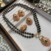 Russian Gold Dripping Orange Retro Insect Scarab Beaded Double Layer Necklace Ear Pat Ring Brooch Set