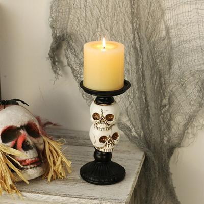 Skull Candlestick Halloween Decoration Resin Pillar Candle Holder Creepy Skull Candle Holder for 3 Inches Diameter Pillar Candle