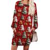 Women's Snowflake Print Fashionable Long-sleeved Round-neck Pocket Dress