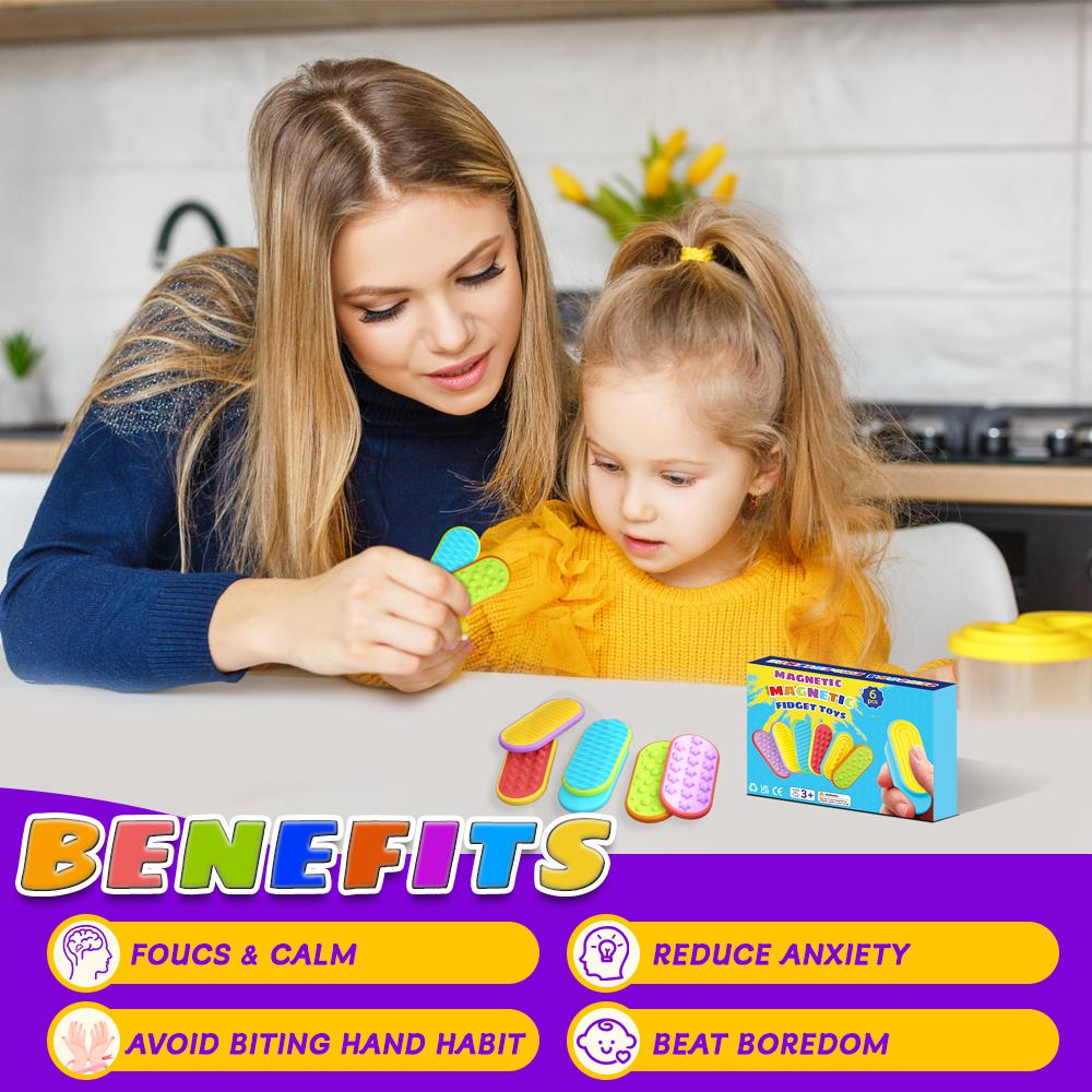 6Pcs/Set Sensory Magnet Toy Silicone Magnetic Slider for Autism Anxiety Stress Relief Toy