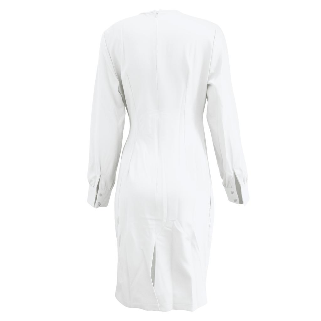 Elegantes einfarbiges Faltenkleid für Damen mit taillierter Taille, Rundhalsausschnitt und Cut-out