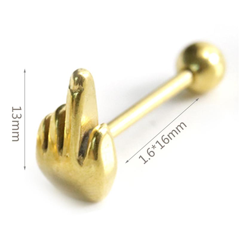 Surgical Steel Middle Finger Gesture Tongue Barbell Stud Piercing Rings Punk