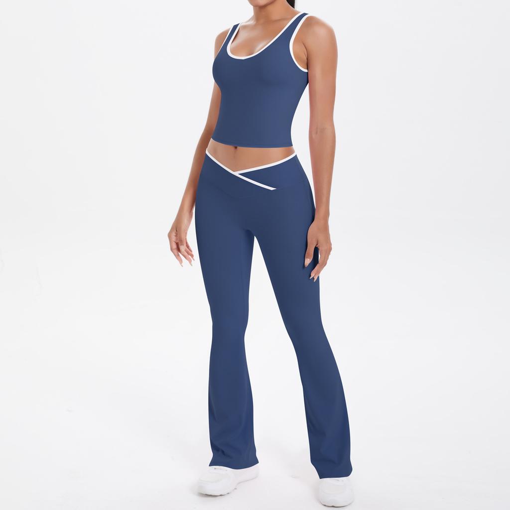 New double-sided abrasive contrasting colors, tight-fitting and breathable cross yoga suit, sports running and fitness two-piece suit