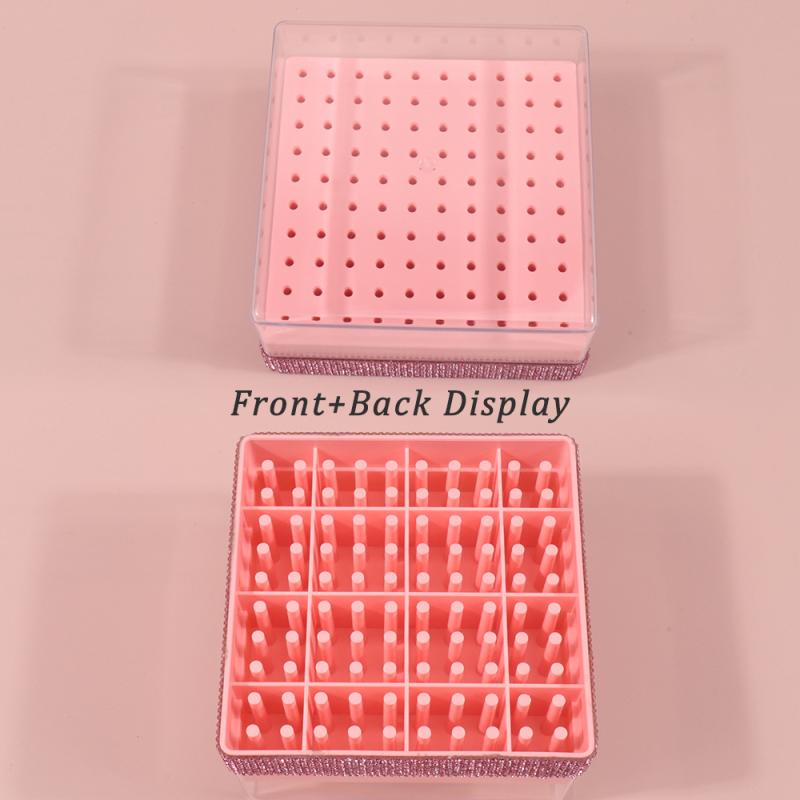 100 Holes Nail Drill Bit Holder  Bling Stand Display Organizer Dust Proof Storage Container Box Case Nail Salon