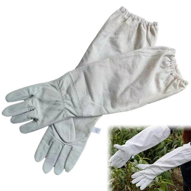 Beekeeping Sheepskin Canvas Gloves - White Leather Set