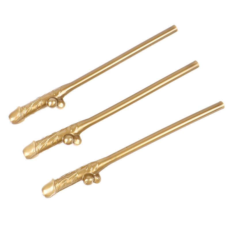 10Pcs Gold Penis Straws Bachelorette Party Decoration Disposable Tableware