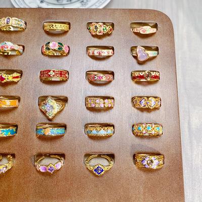 Medieval Vintage Retro Colored Enamel Open Ring Women'S Niche High-End Light Luxury Personality Ring