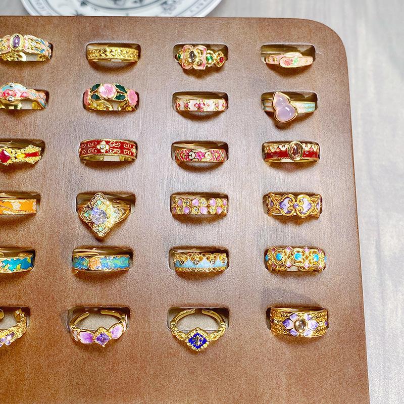 Medieval Vintage Retro Colored Enamel Open Ring Women'S Niche High-End Light Luxury Personality Ring