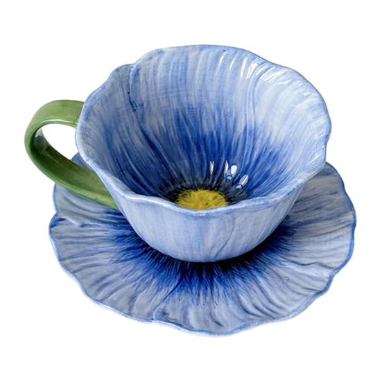 Coffee Cup with Saucer Food Grade Ceramic Floral Pattern Microwave Dishwasher Oven Safe Cappuccino Cup