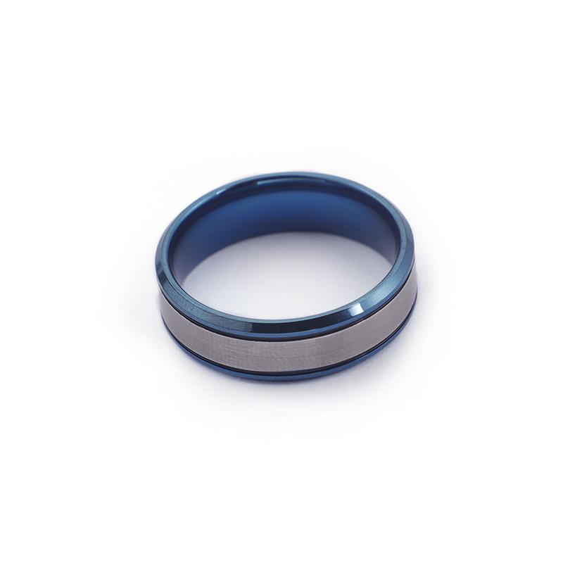 Korean Style White & Blue Titanium Steel Couple Rings