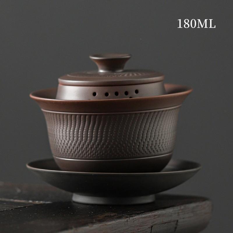 Jianshui Purple Pottery Gaiwan Ceramic Handmade Household Kung Fu Tea Set Tea Bowl Tea Cup Tea Maker Tea Ceremony Tea Tureen