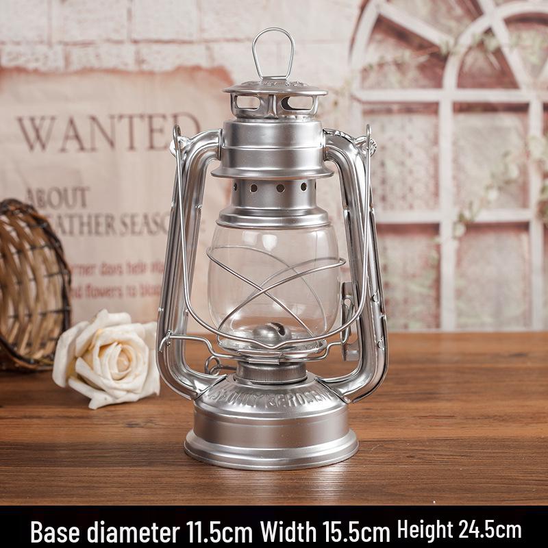 Nostalgic Retro Wrought Iron Kerosene Glass Hurricane Lantern - Outdoor Camping Decor Prop