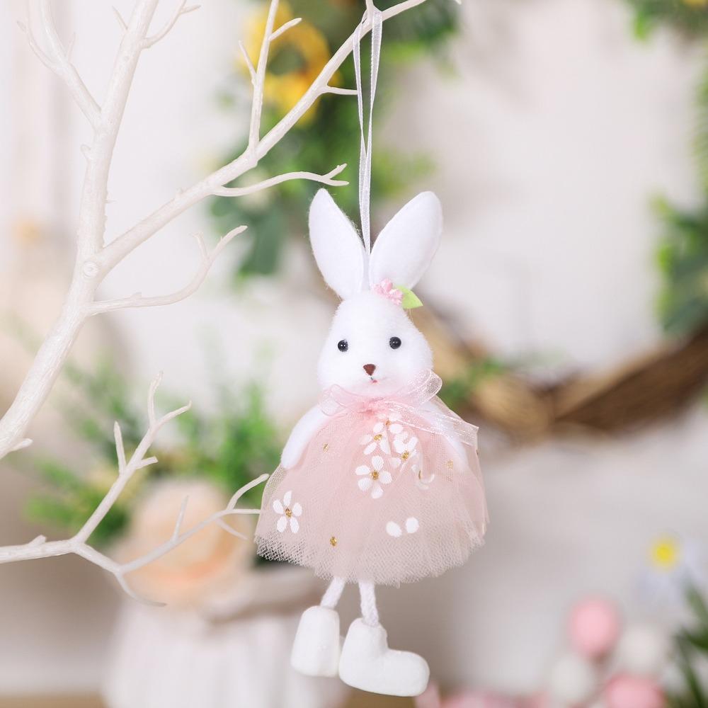 

Funny Multi-Color Hanging Rabbit Pendant Handmade Yarn Skirt Rabbit Fairy Ornament Cute Flower Dress Bunny Festive Gift розовый
