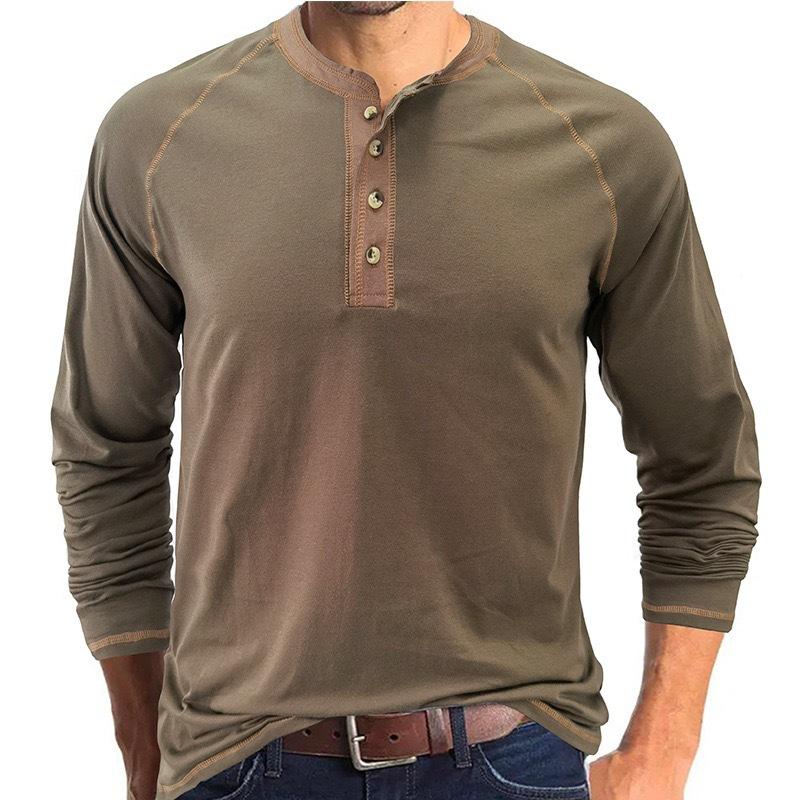 Men s Retro Henley-Style Long-Sleeved Workout T-Shirt S
