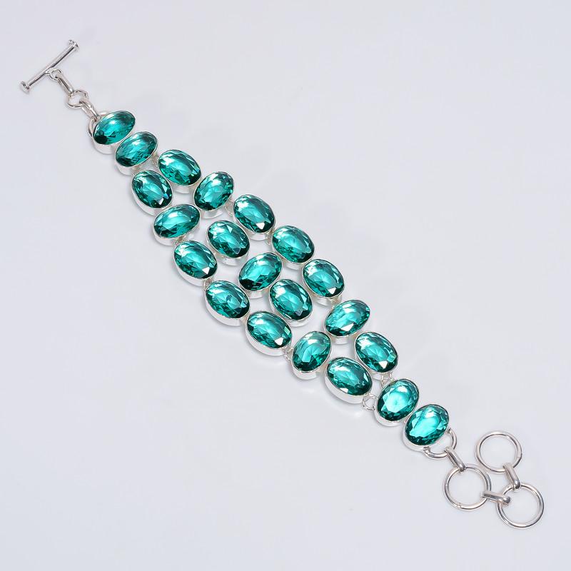 

Dazzling Top Grade Qualite 100% Natural Green Apatite Oval Shape Ethnic Style Handmade Jewelry 925 Steling Silver Bracelet 7-9 WSJ-5144 7-9